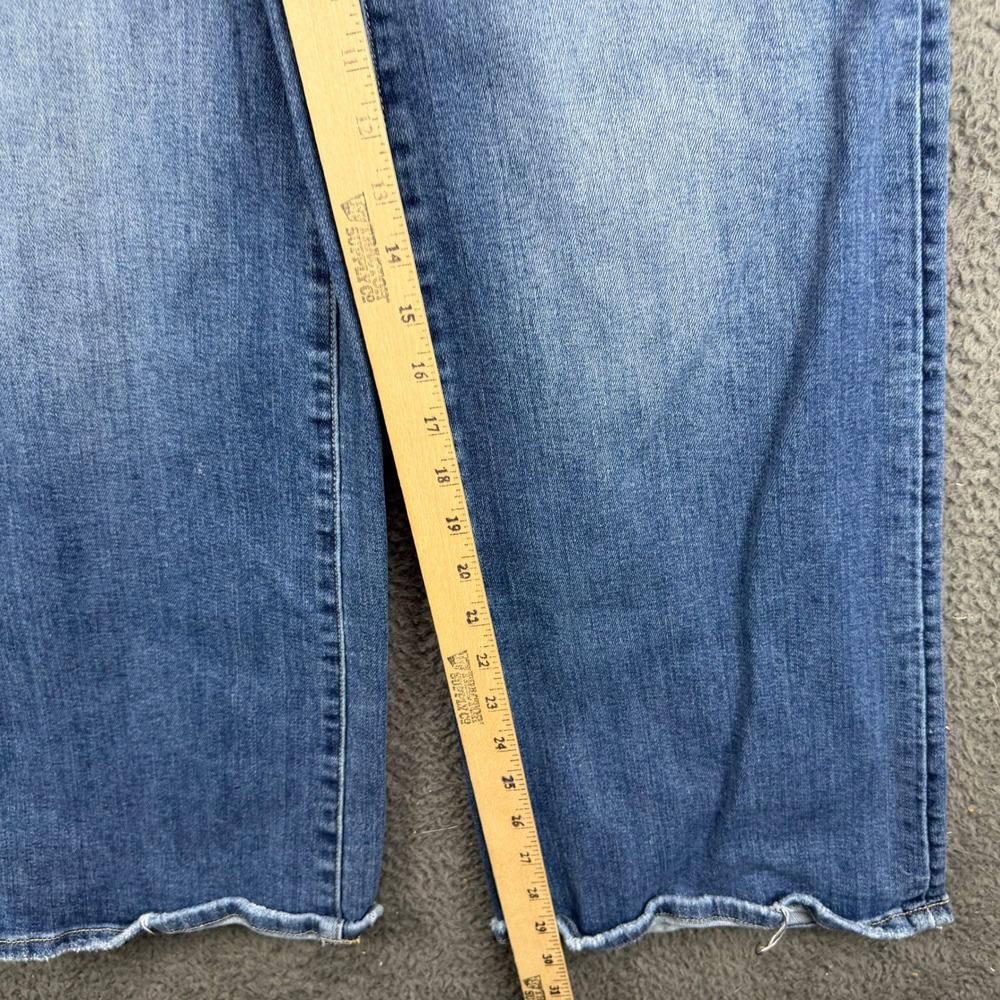 Risen Jeans Womens Size 5 27 Blue Asymmetric Waist Wide Leg Raw Hem RDP5281 - Picture 5 of 8